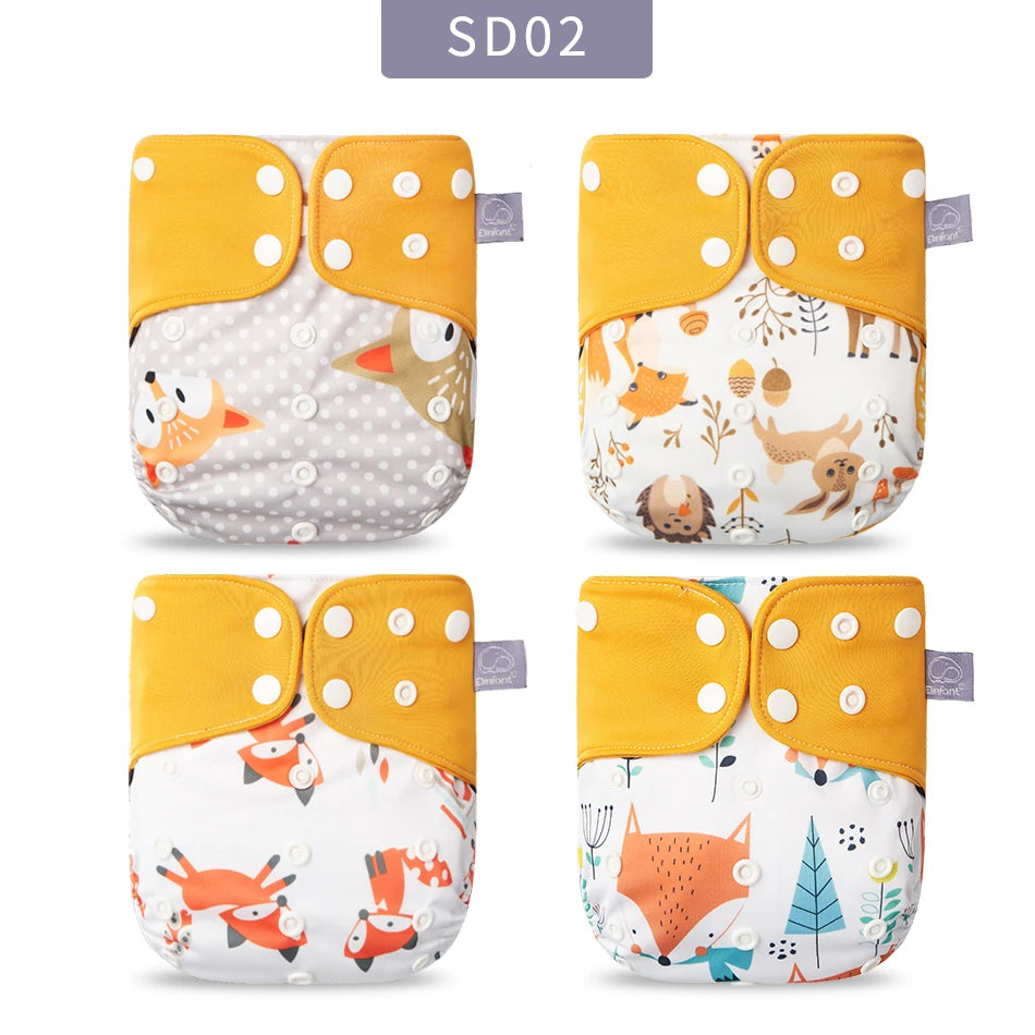 Elinfant Wholesale 4pcs/set Washable Baby Nappies Gray Mesh Cloth Diaper Adjustable & Reusable Pocket Diapers