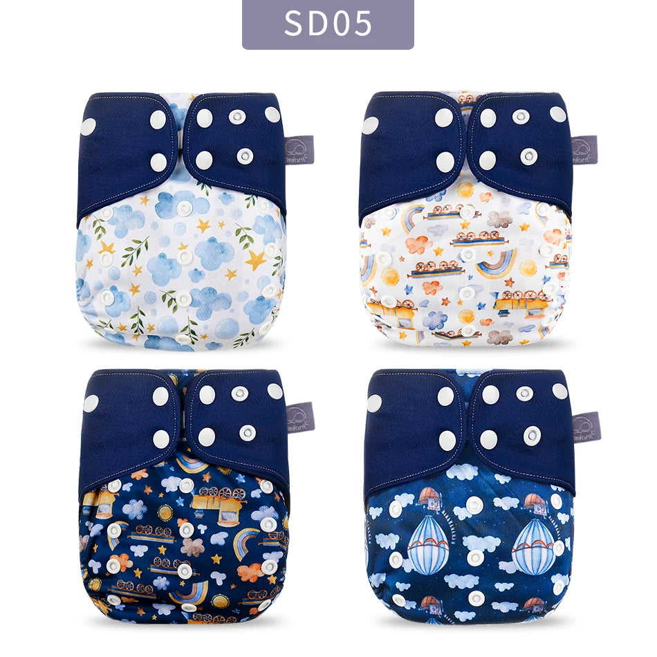 Elinfant Wholesale 4pcs/set Washable Baby Nappies Gray Mesh Cloth Diaper Adjustable & Reusable Pocket Diapers