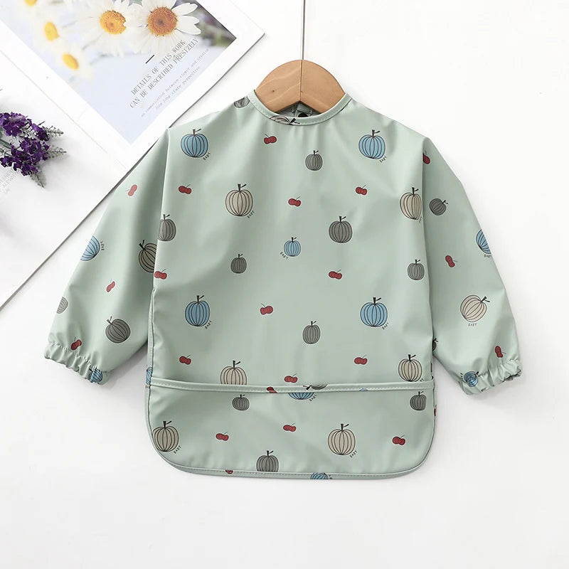 Infant Feeding Bibs Waterproof Long Sleeve Kids Apron with Pocket Toddler Burp Cloth Boys Girls Anti-dirty Art Smock Baby Stuff