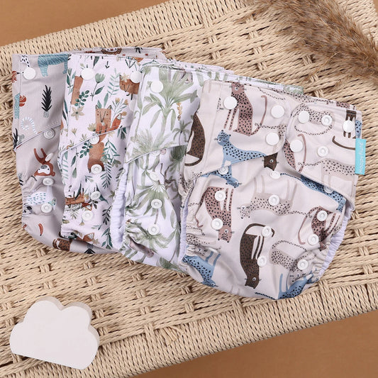 Happyflute 4pcs/Set Washable Eco-Friendly Cloth Diaper Cover Adjustable Nappy Reusable Cloth Diapers Cloth Nappy fit 3-15kg Baby
