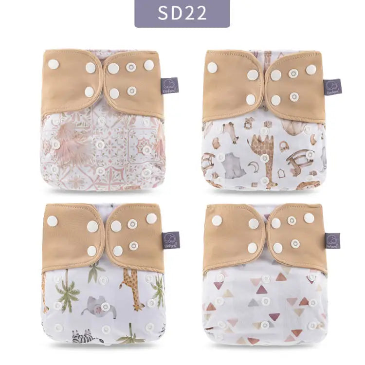 Elinfant Wholesale 4pcs/set Washable Baby Nappies Gray Mesh Cloth Diaper Adjustable & Reusable Pocket Diapers