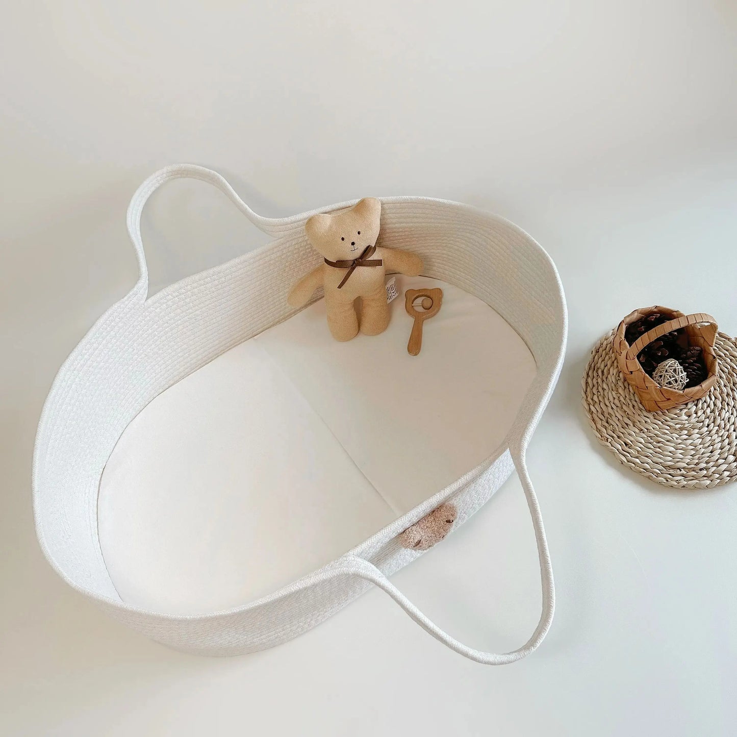 1PCS Baby Sleeping Cradle, Cotton Rope Woven Crib, Baby Diaper Storage Basket, Children's Room Decoration