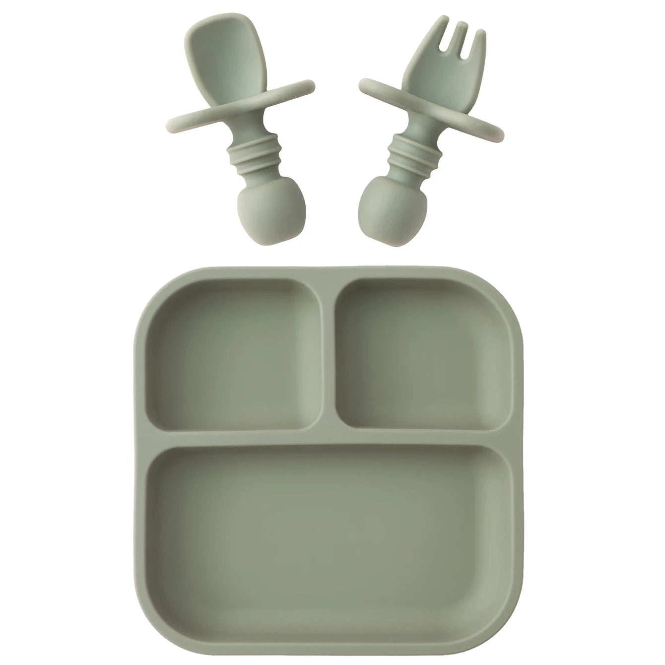 1Set BPA Free Silicone Baby Feeding Set Square Shape Suction Plates Training Fork Spoon For 0-6 Years Kids Weaning Tableware