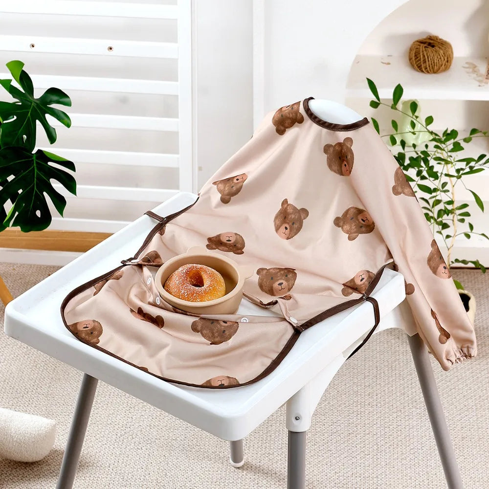Breathable Baby Bib Waterproof Adjustable Straps Long Sleeve Weaning Bib Spill-Proof Machine Washable Baby Feeding Bibs