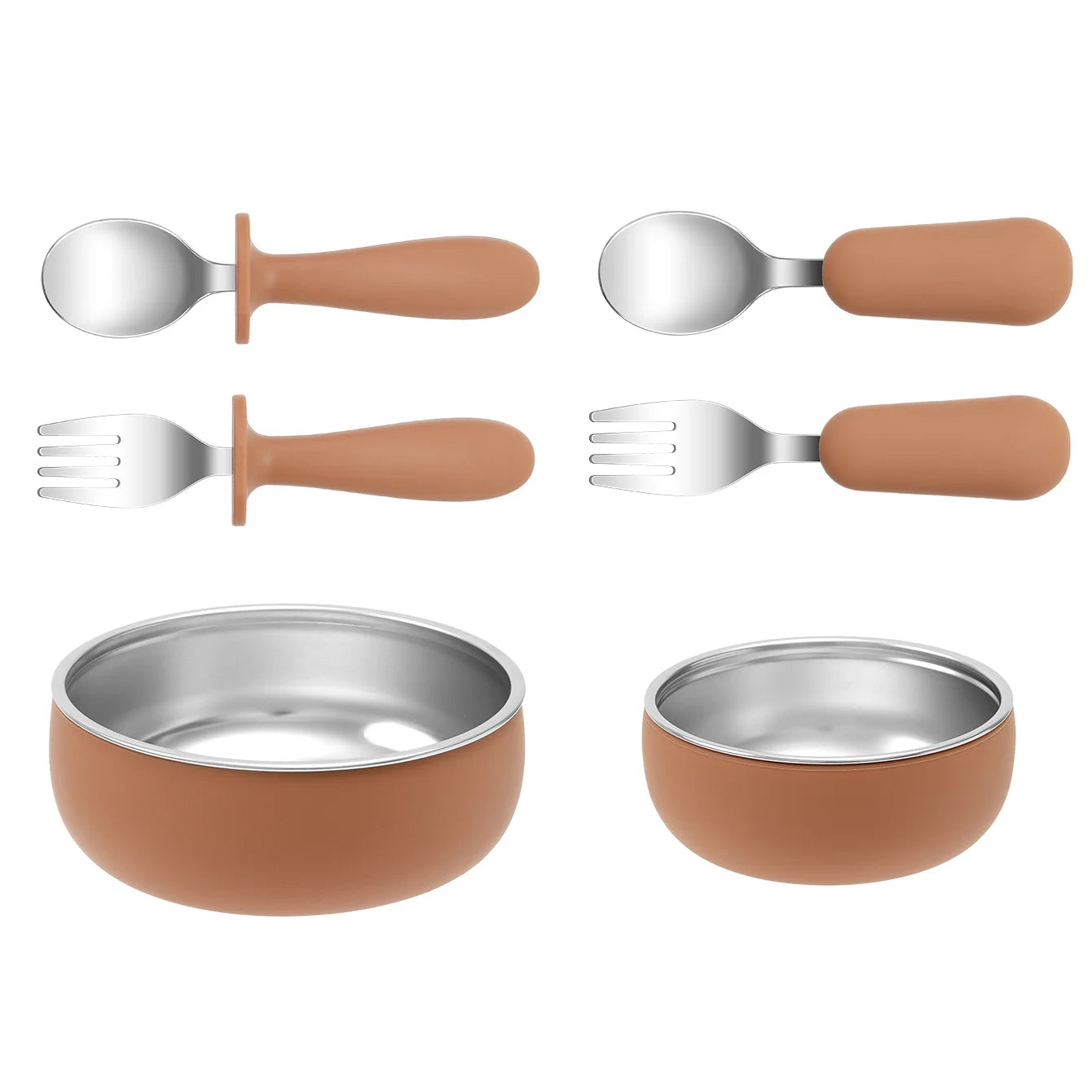 4PCS Stainless Steel & Silicone Baby Feeding Set Detachable Design Bowl BPA Free Infant Training Fork Spoon Weaning Tableware