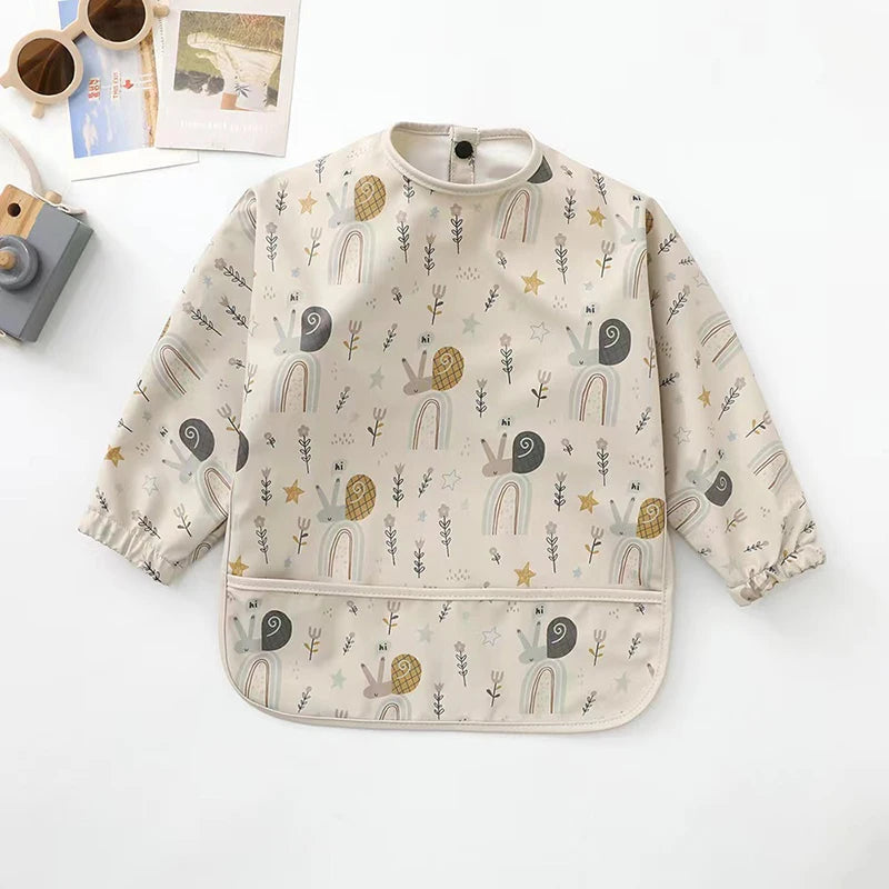 Infant Feeding Bibs Waterproof Long Sleeve Kids Apron with Pocket Toddler Burp Cloth Boys Girls Anti-dirty Art Smock Baby Stuff