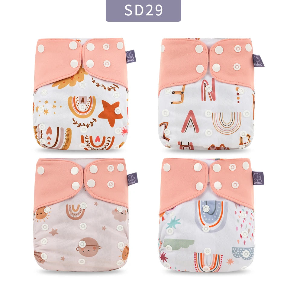 Elinfant Wholesale 4pcs/set Washable Baby Nappies Gray Mesh Cloth Diaper Adjustable & Reusable Pocket Diapers