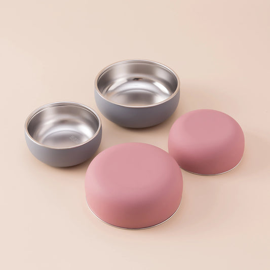 4PCS Stainless Steel & Silicone Baby Feeding Set Detachable Design Bowl BPA Free Infant Training Fork Spoon Weaning Tableware