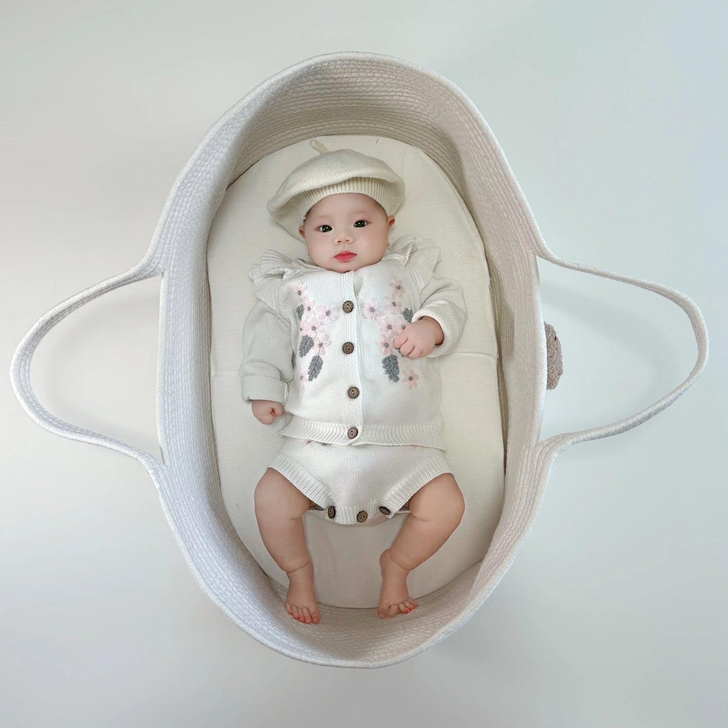 1PCS Baby Sleeping Cradle, Cotton Rope Woven Crib, Baby Diaper Storage Basket, Children's Room Decoration