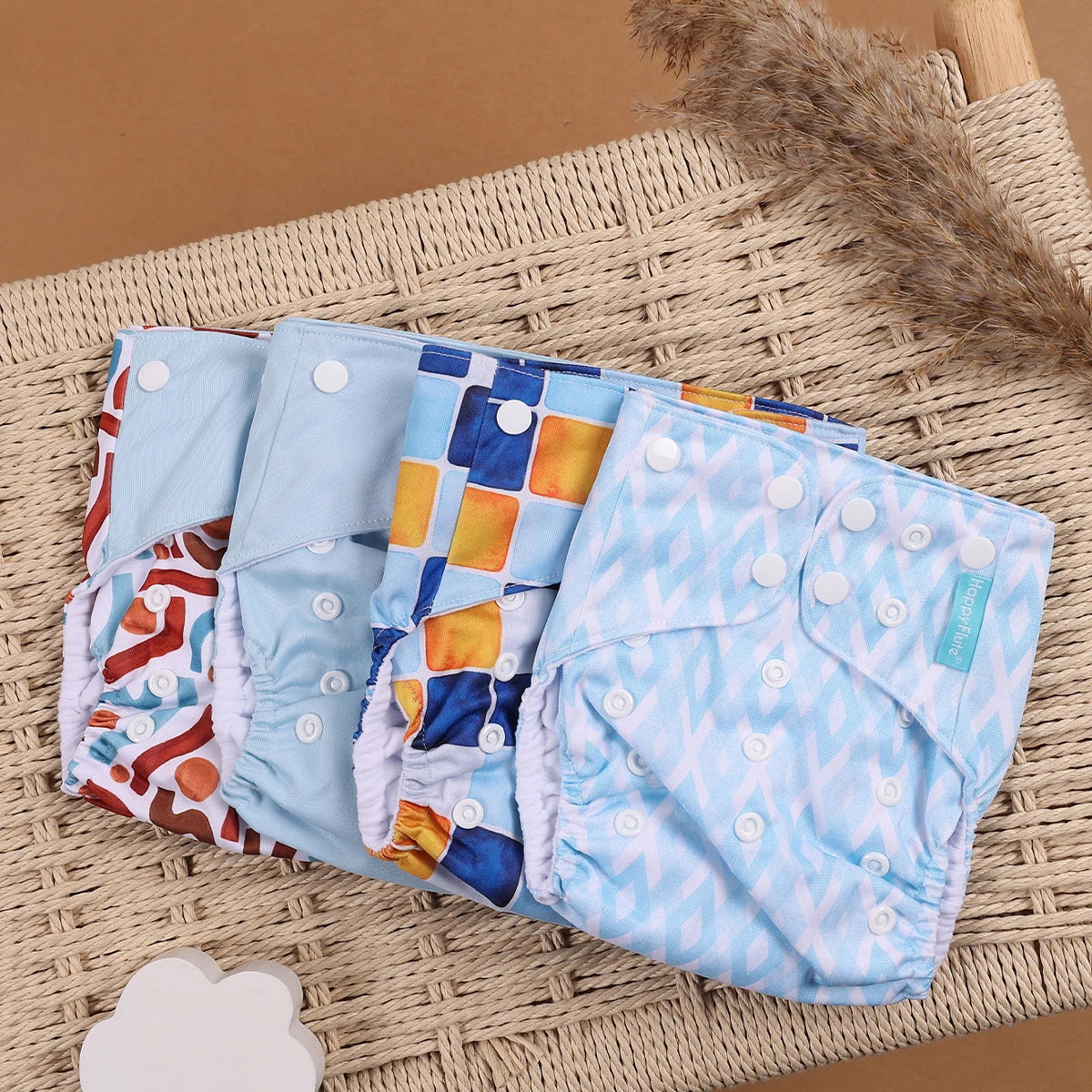 Happyflute 4pcs/Set Washable Eco-Friendly Cloth Diaper Cover Adjustable Nappy Reusable Cloth Diapers Cloth Nappy fit 3-15kg Baby