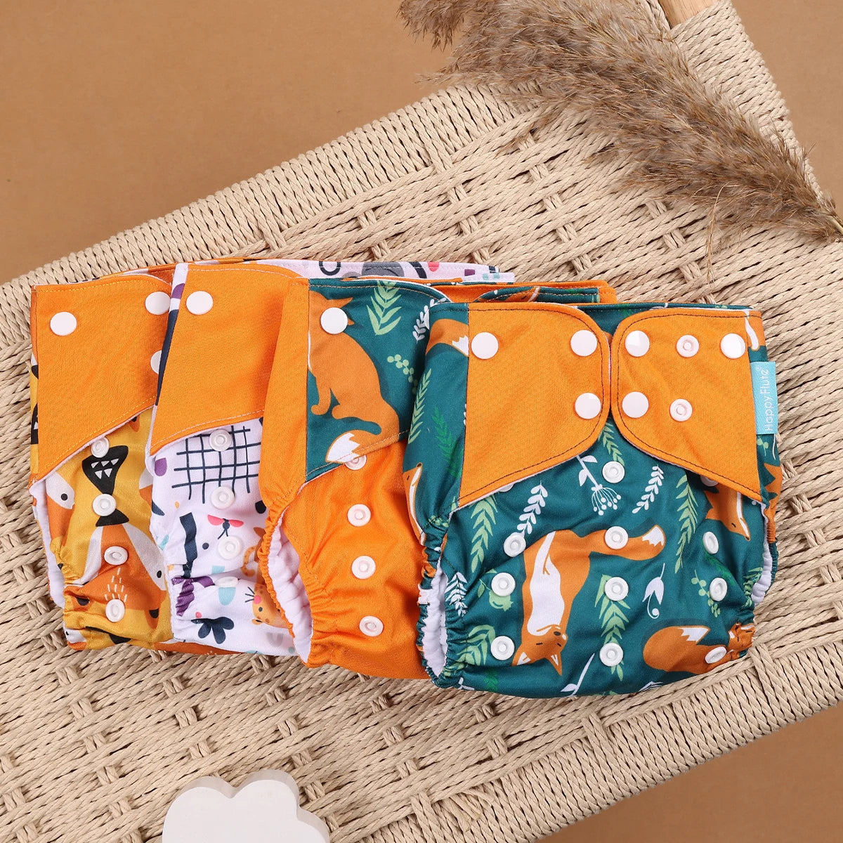 Happyflute 4pcs/Set Washable Eco-Friendly Cloth Diaper Cover Adjustable Nappy Reusable Cloth Diapers Cloth Nappy fit 3-15kg Baby