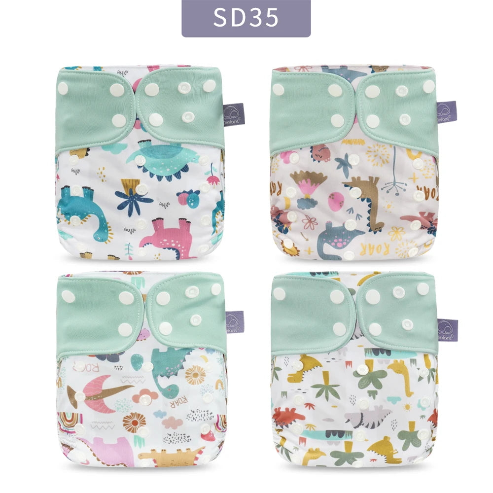 Elinfant Wholesale 4pcs/set Washable Baby Nappies Gray Mesh Cloth Diaper Adjustable & Reusable Pocket Diapers