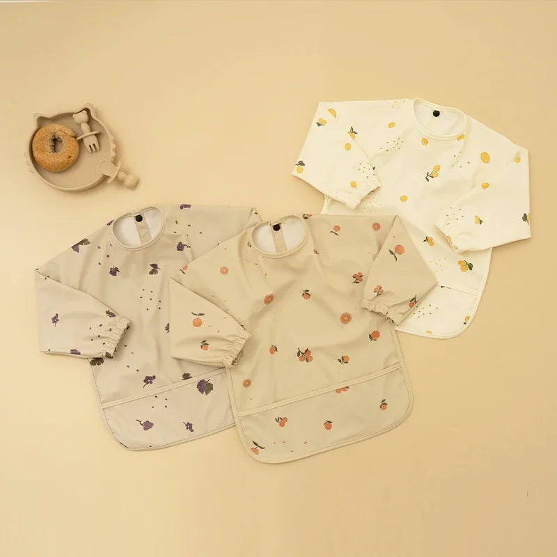 Baby Waterproof Feeding Bib Kid Long Sleeve Painting Art Smock for Little Boy Girl Adjustable Anti-dirty Child Meal Eating Apron