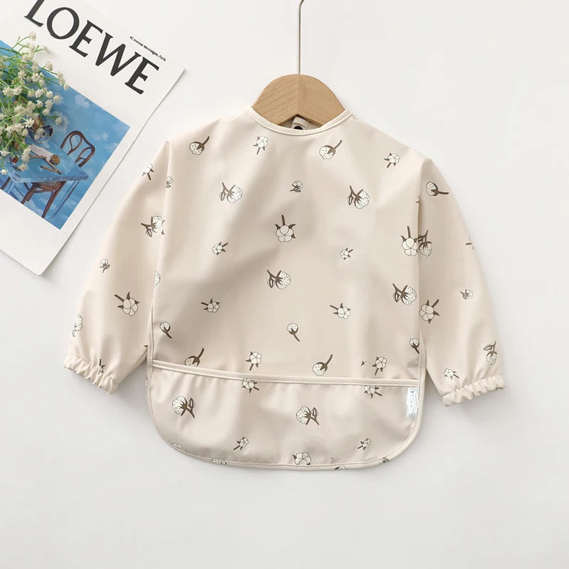 Infant Feeding Bibs Waterproof Long Sleeve Kids Apron with Pocket Toddler Burp Cloth Boys Girls Anti-dirty Art Smock Baby Stuff