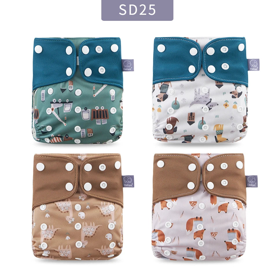 Elinfant Wholesale 4pcs/set Washable Baby Nappies Gray Mesh Cloth Diaper Adjustable & Reusable Pocket Diapers