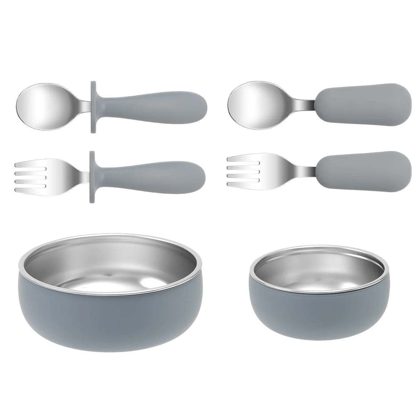 4PCS Stainless Steel & Silicone Baby Feeding Set Detachable Design Bowl BPA Free Infant Training Fork Spoon Weaning Tableware
