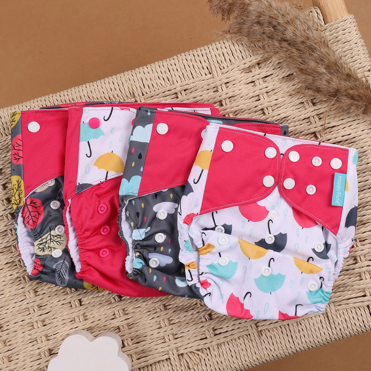 Happyflute 4pcs/Set Washable Eco-Friendly Cloth Diaper Cover Adjustable Nappy Reusable Cloth Diapers Cloth Nappy fit 3-15kg Baby