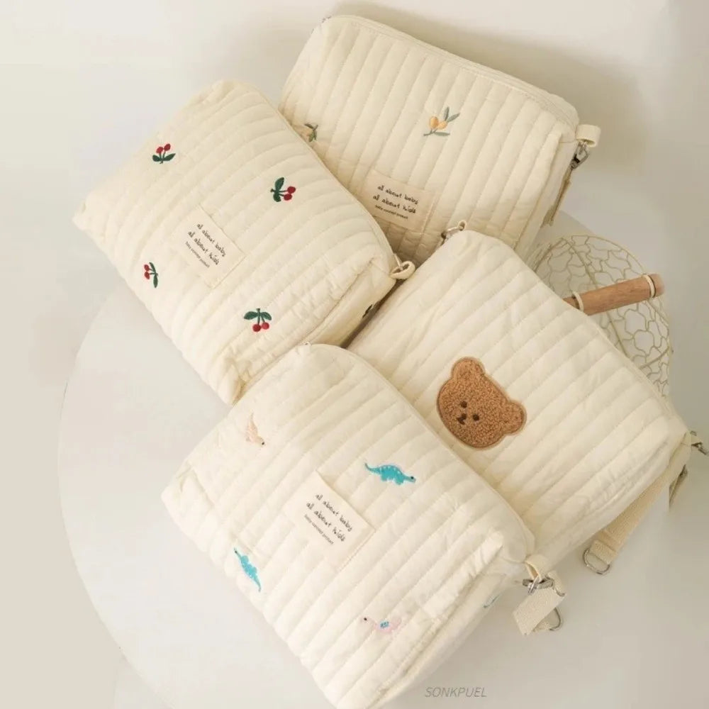 Cute Zipper Cotton Diaper Bag Embroidery Cute Print Baby Nappy Organizer Mommy Bag Newborn