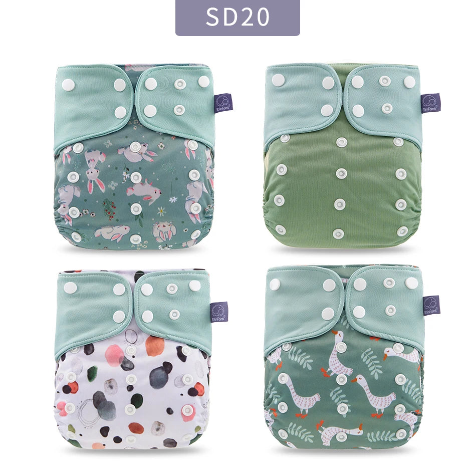 Elinfant Wholesale 4pcs/set Washable Baby Nappies Gray Mesh Cloth Diaper Adjustable & Reusable Pocket Diapers