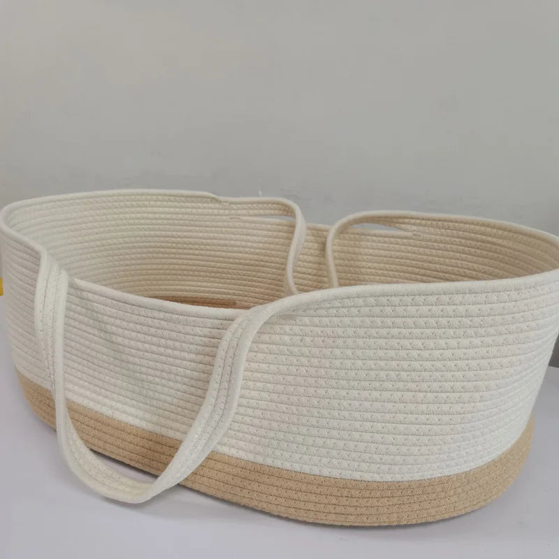 1PCS Baby Sleeping Cradle, Cotton Rope Woven Crib, Baby Diaper Storage Basket, Children's Room Decoration