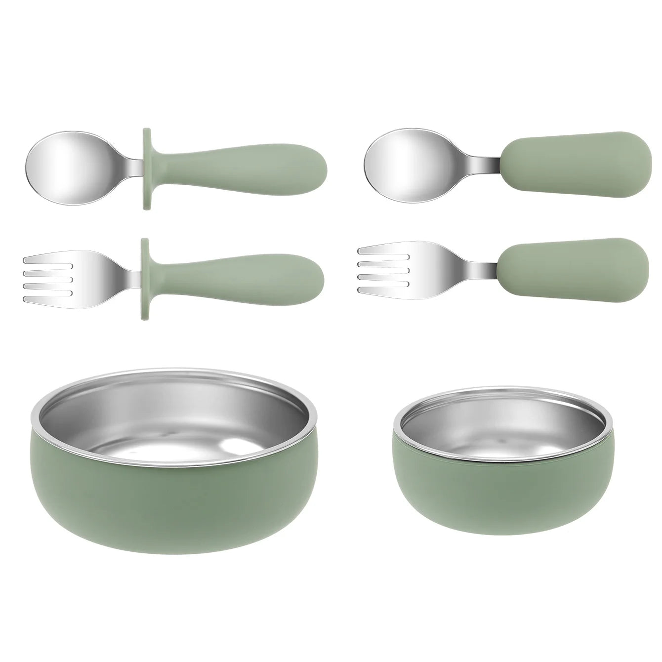 4PCS Stainless Steel & Silicone Baby Feeding Set Detachable Design Bowl BPA Free Infant Training Fork Spoon Weaning Tableware