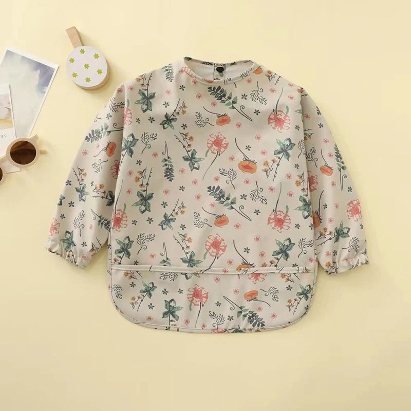 Infant Feeding Bibs Waterproof Long Sleeve Kids Apron with Pocket Toddler Burp Cloth Boys Girls Anti-dirty Art Smock Baby Stuff