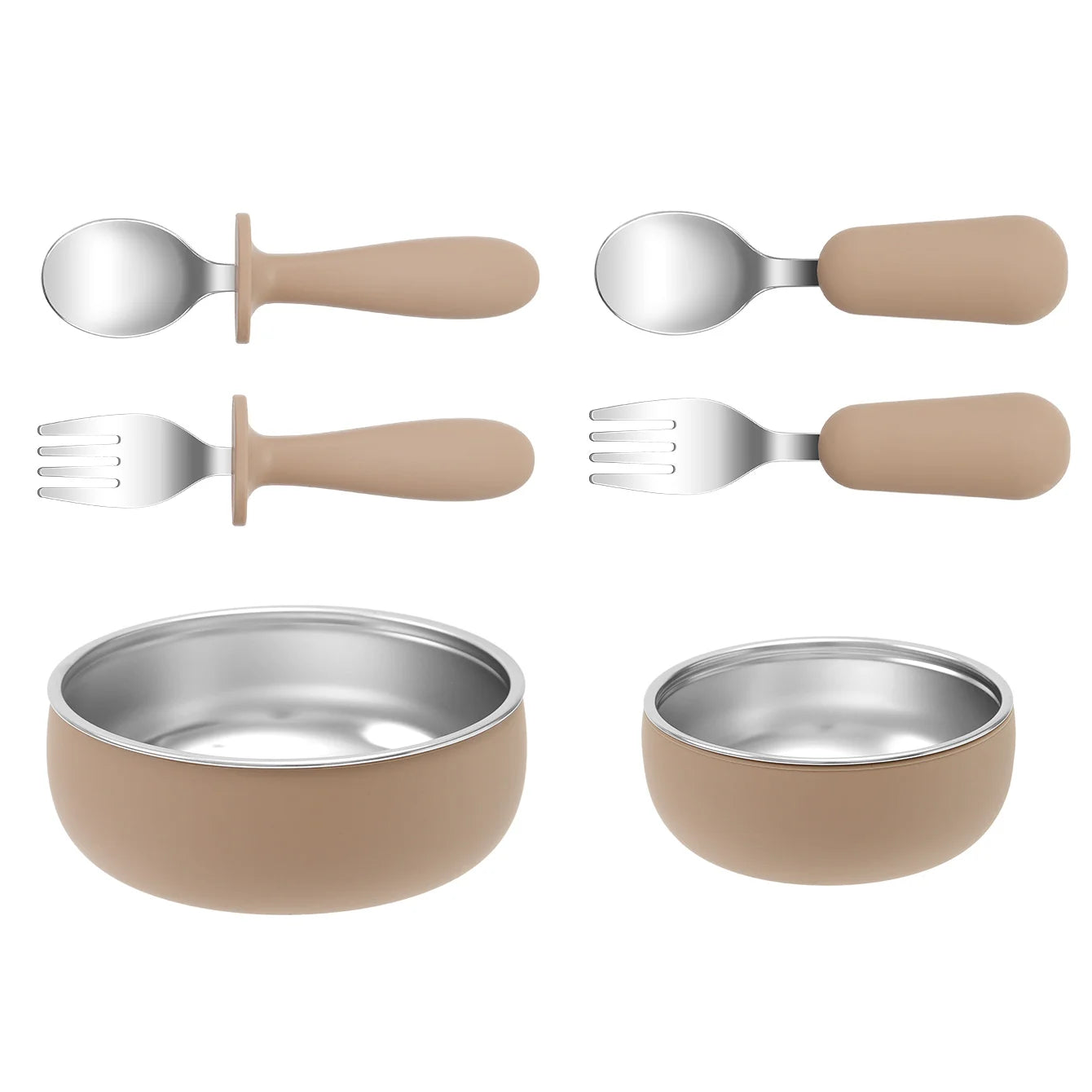 4PCS Stainless Steel & Silicone Baby Feeding Set Detachable Design Bowl BPA Free Infant Training Fork Spoon Weaning Tableware