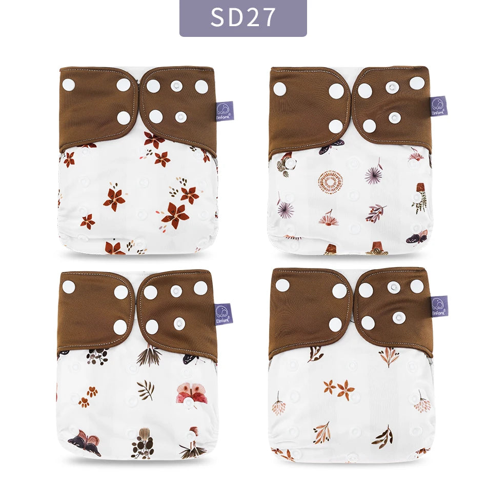 Elinfant Wholesale 4pcs/set Washable Baby Nappies Gray Mesh Cloth Diaper Adjustable & Reusable Pocket Diapers