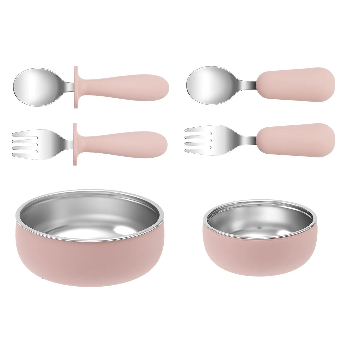 4PCS Stainless Steel & Silicone Baby Feeding Set Detachable Design Bowl BPA Free Infant Training Fork Spoon Weaning Tableware