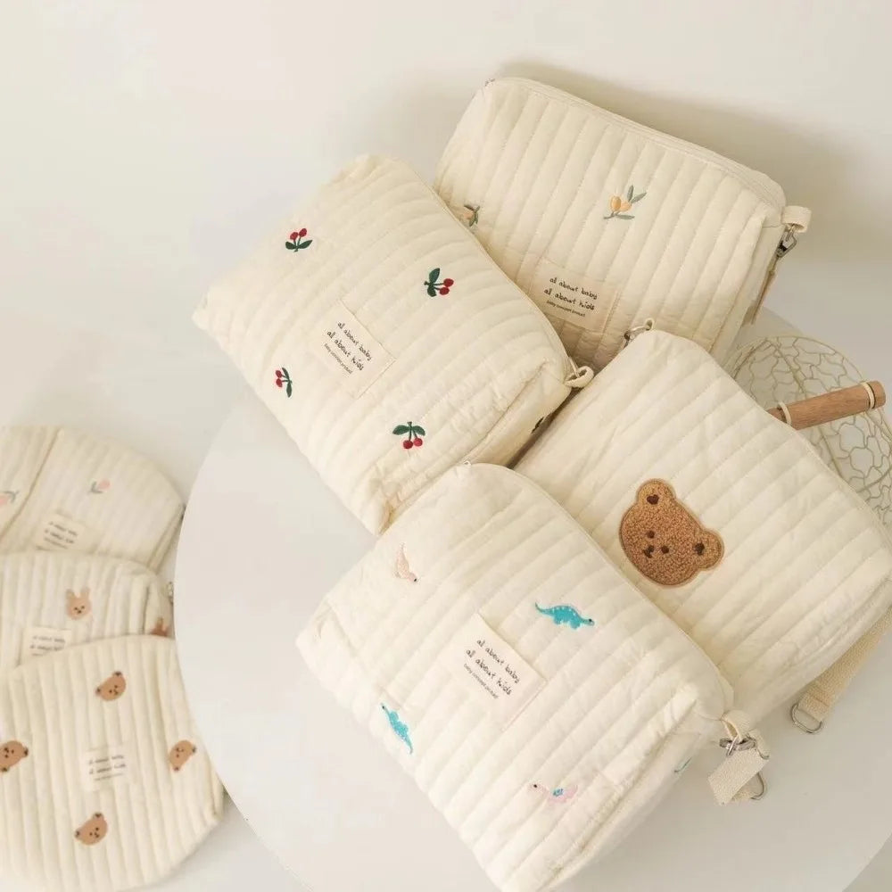 Cute Zipper Cotton Diaper Bag Embroidery Cute Print Baby Nappy Organizer Mommy Bag Newborn
