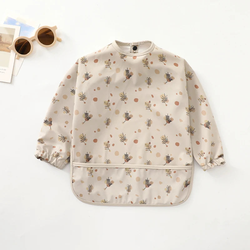 Infant Feeding Bibs Waterproof Long Sleeve Kids Apron with Pocket Toddler Burp Cloth Boys Girls Anti-dirty Art Smock Baby Stuff
