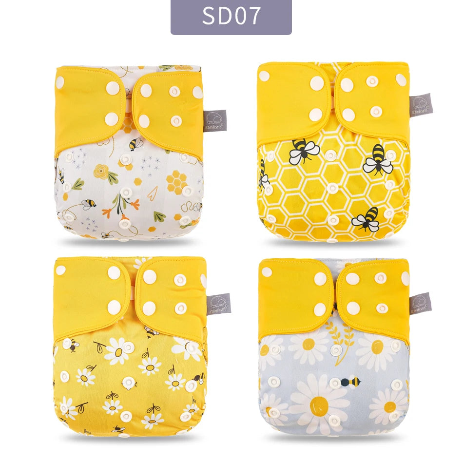 Elinfant Wholesale 4pcs/set Washable Baby Nappies Gray Mesh Cloth Diaper Adjustable & Reusable Pocket Diapers