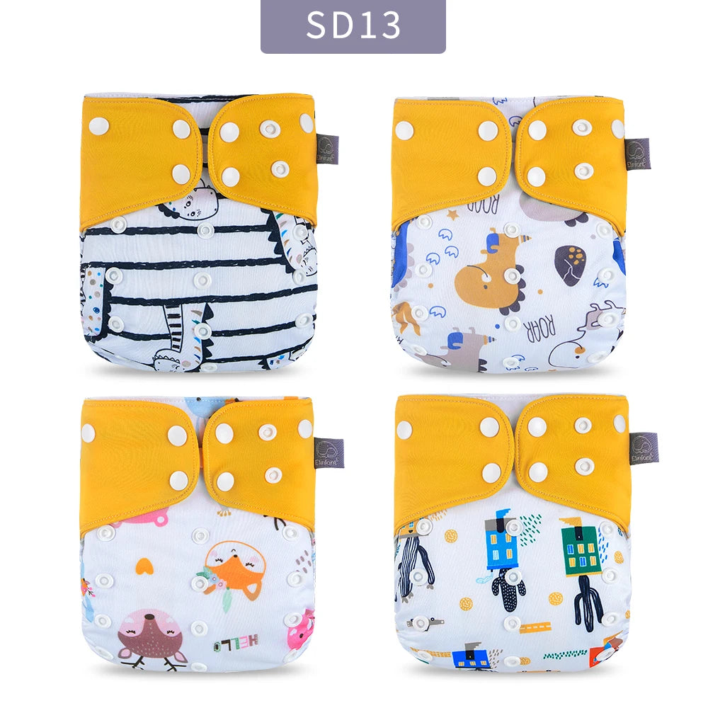Elinfant Wholesale 4pcs/set Washable Baby Nappies Gray Mesh Cloth Diaper Adjustable & Reusable Pocket Diapers