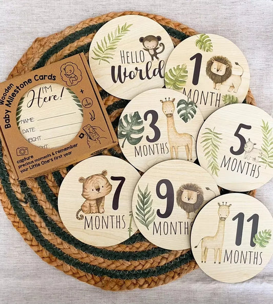 7PCS Newborn Photography Props Wooden Monthly Milestone Card Baby Shower Gift for Boys Girls Pregnancy Growth Announcement Cards