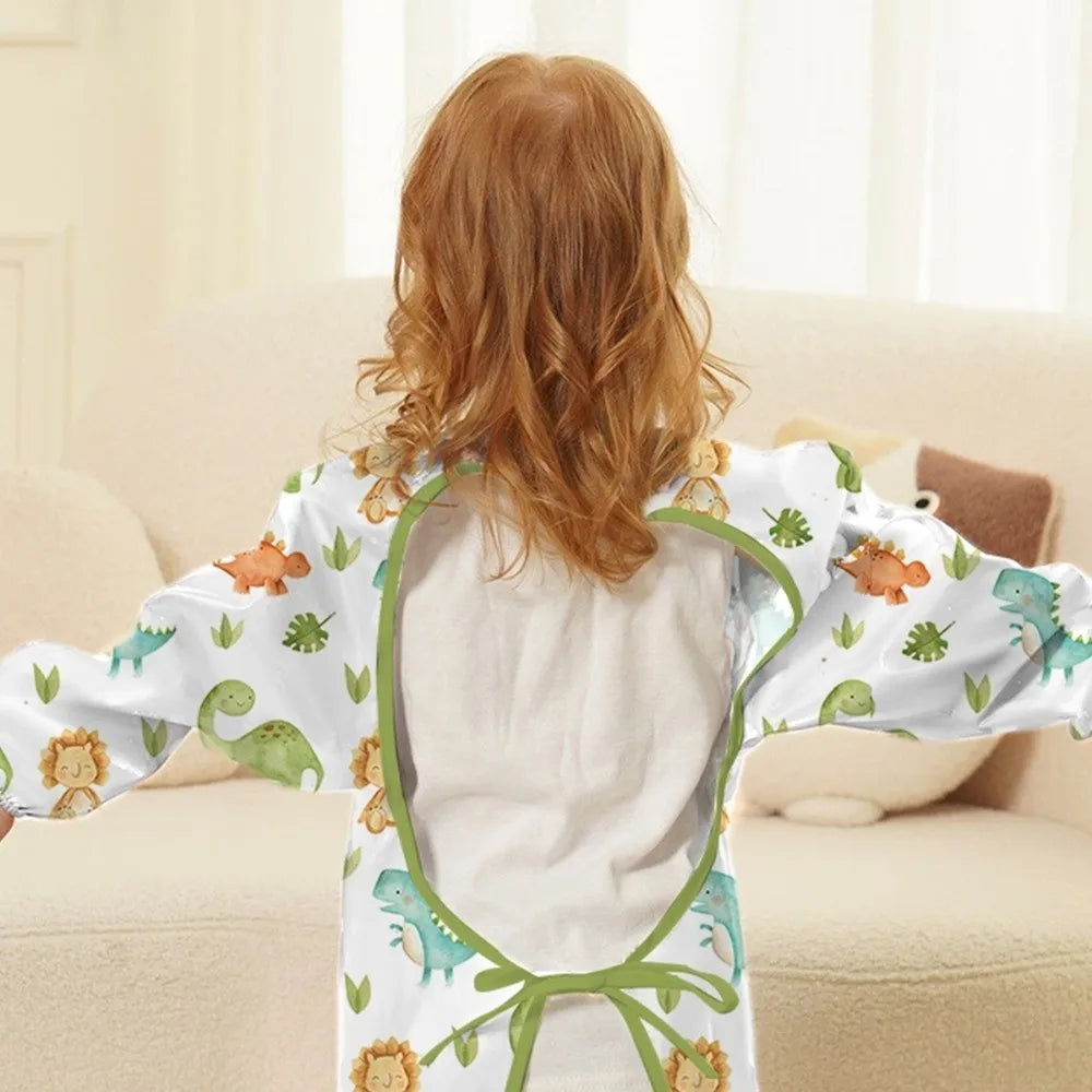 Breathable Baby Bib Waterproof Adjustable Straps Long Sleeve Weaning Bib Spill-Proof Machine Washable Baby Feeding Bibs