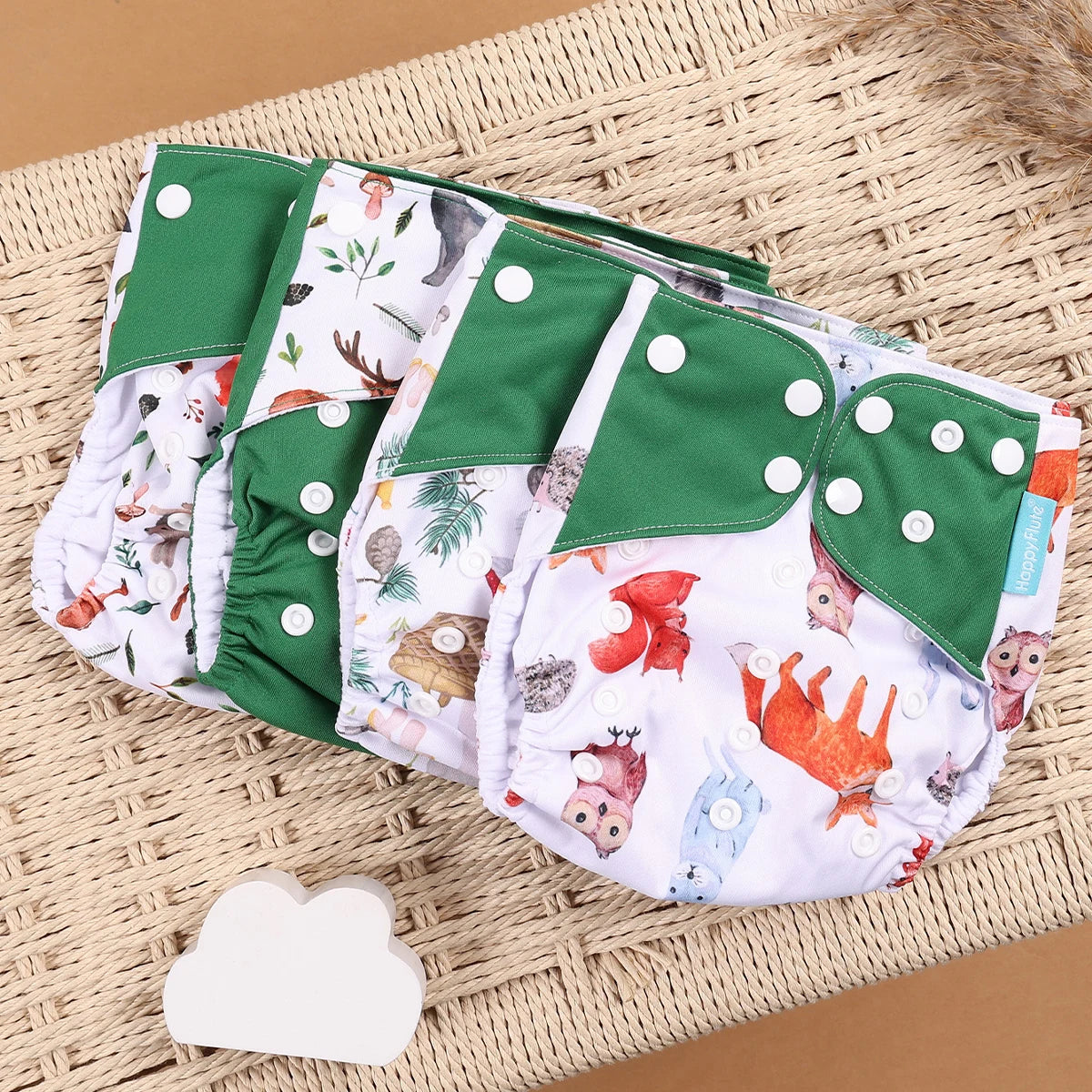Happyflute 4pcs/Set Washable Eco-Friendly Cloth Diaper Cover Adjustable Nappy Reusable Cloth Diapers Cloth Nappy fit 3-15kg Baby
